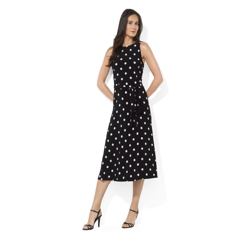 Ralph Lauren Women's Black Sleeveless A-line Polka-dot Dress Black/White Size‎ 6